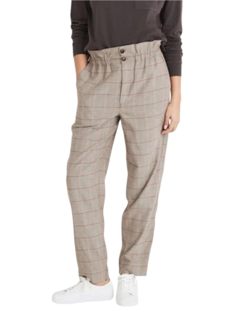 Madewell Paperbag Waist Pants in Glen Plaid Sz 4 High Rise Tapered Tailored Look